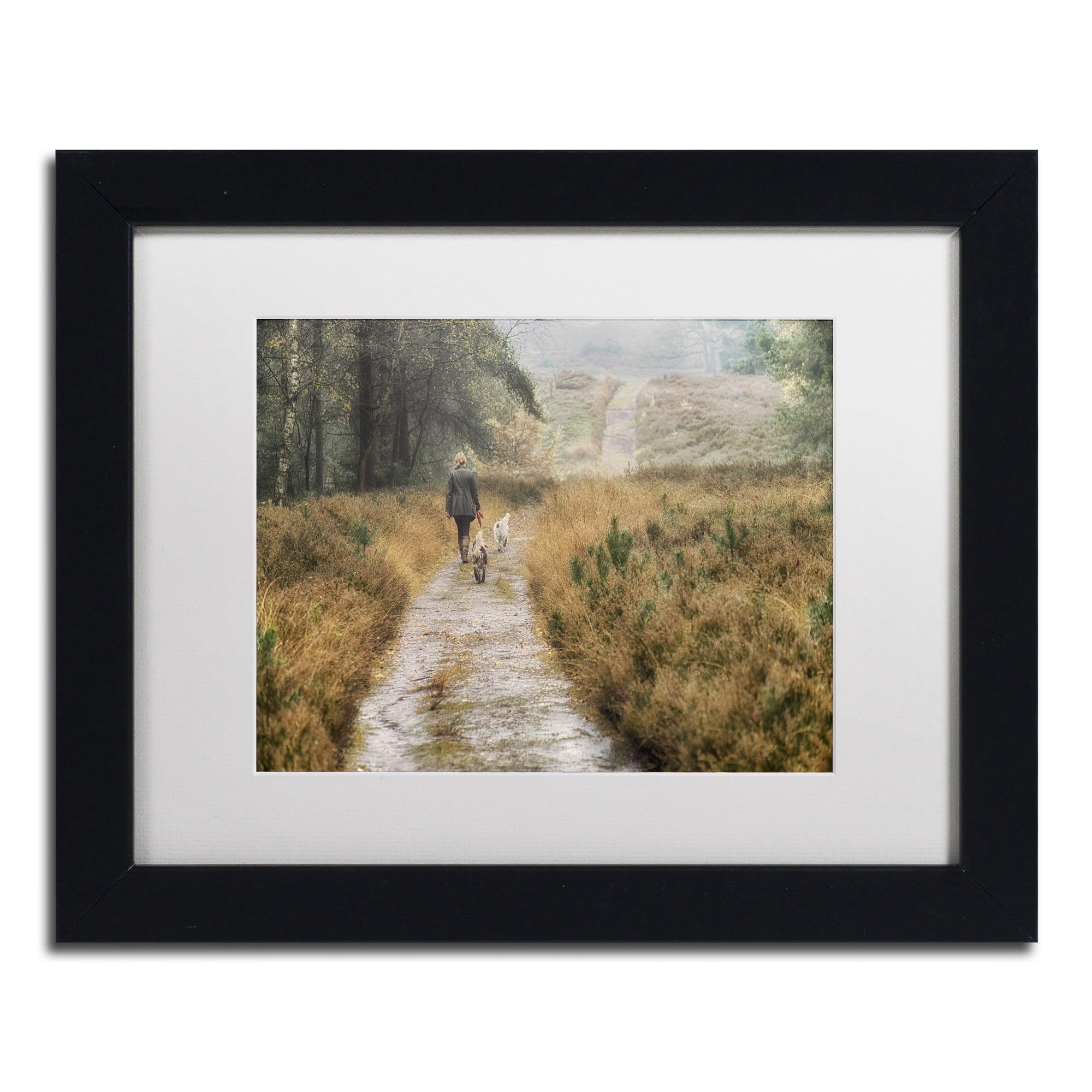 Trademark Fine Art 'Walking the Dogs' Canvas Art by Cora Niele, White Matte, Wood Frame
