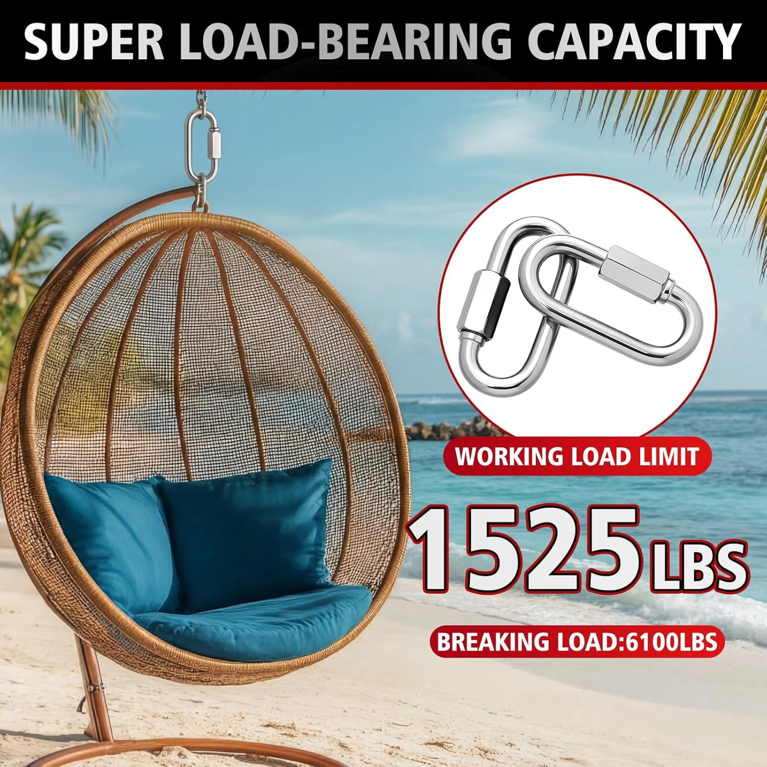 8 packs of 316 stainless steel heavy duty quick link type locking chain connectors, 875-2300 pound working load, ship grade safety chain, suitable for trailers, camping, industrial use (5/16 inch)