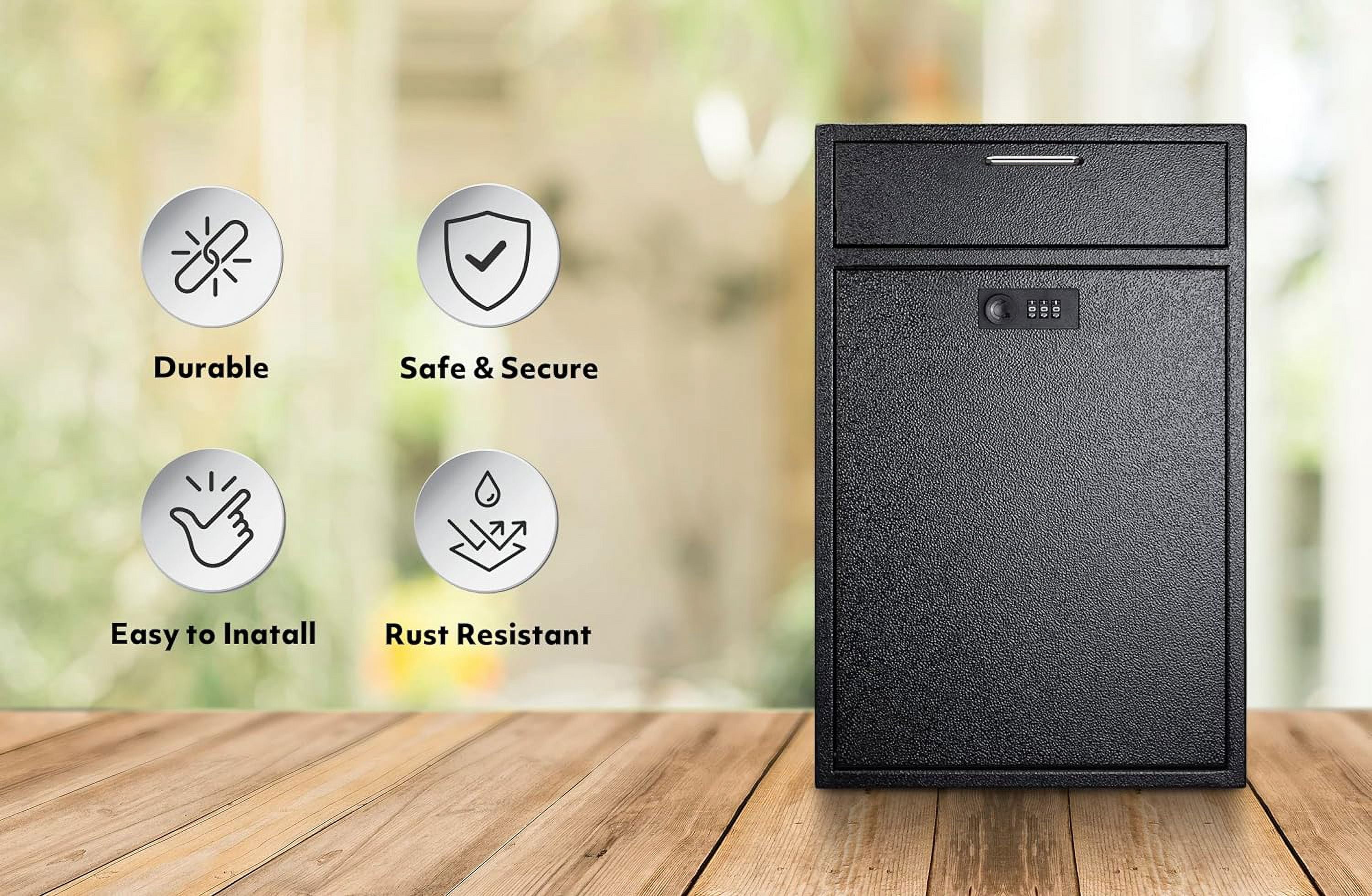 POCHAR Wall Mounted Mailbox with Combination Lock, Anti-Theft Heavy Duty Steel Drop Box for Night Key, Deposit, Money, Cash, Paperwork (11'' x 4.75'' x 15.75'')