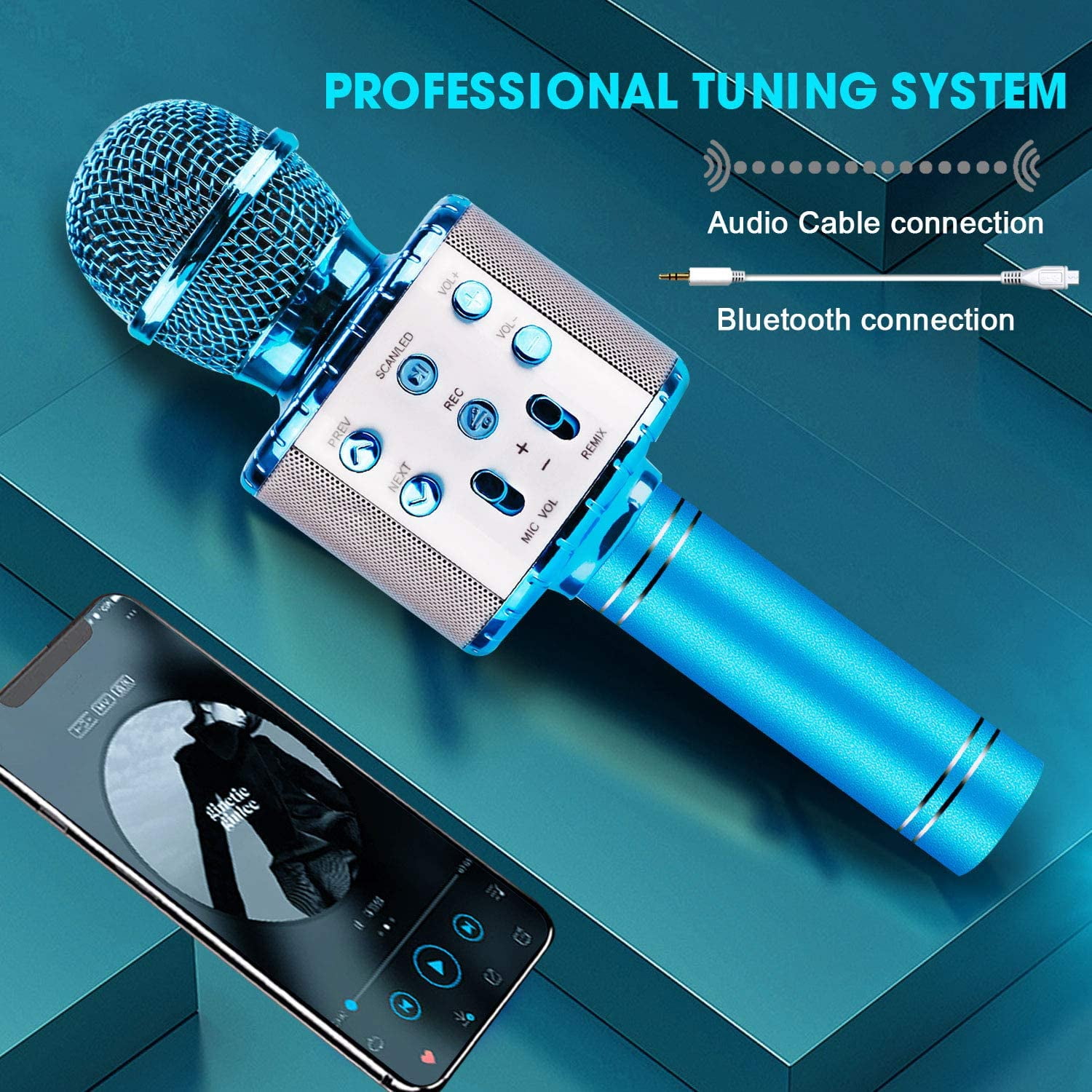 Bluetooth Microphone for Kids Adult Singing, Prtable Wireless Karaoke  Machine Handheld with LED Lights, Gold 