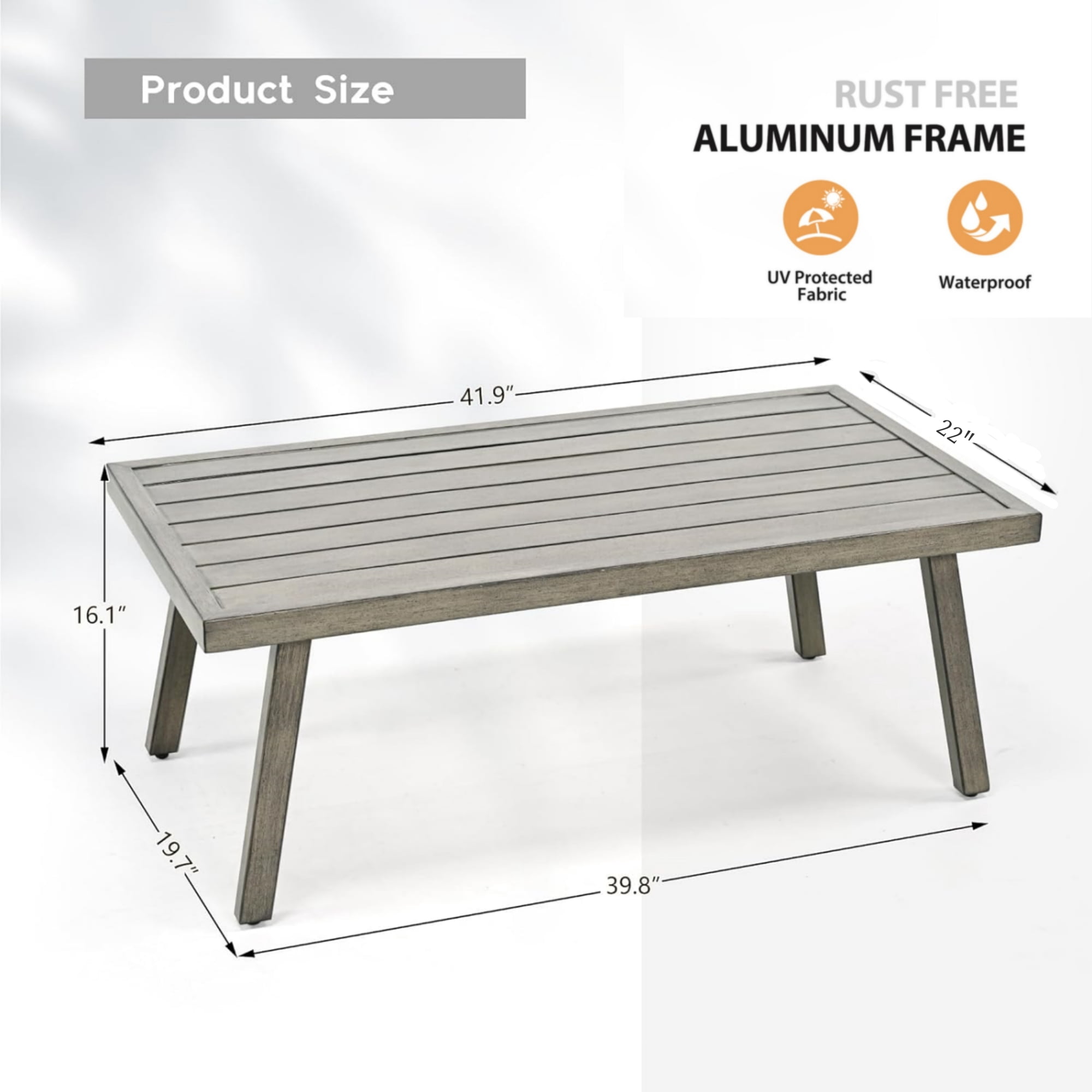 T-Patio Rectangle Outdoor Coffee Table, Aluminum Modern Accent Coffee Table, Grey, Set of 1
