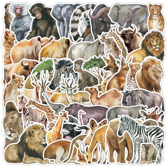 Pegatinas de vinilo impermeable con forma de animal africano, modelo Anime S, 50 unidades