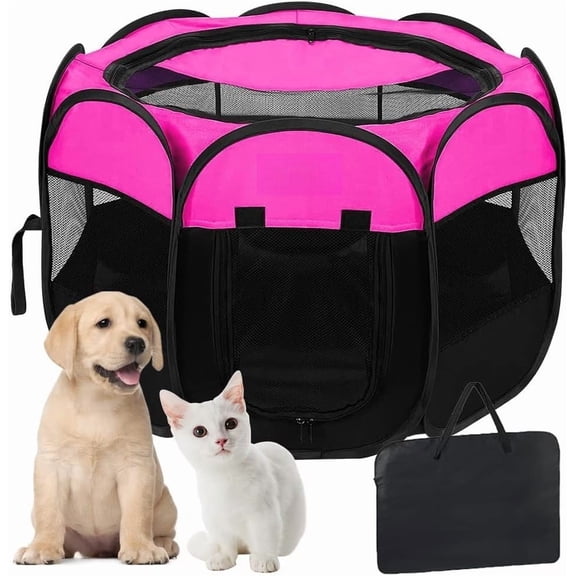 Pet Playpen for Indoor Cats Enclosed, Portable Foldable Playpen Outdoor Tent Crate Cage with Zipper Top Cover Door for Kitten Puppy Outside Rv Camper (Small Size, )