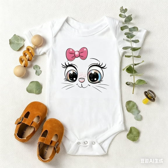 Baby Bodysuit or Onesie with Pink Bow, White Soft Romper for Newborn to Toddler, Cute Girl Outfit with Easy Snap Closure, Perfect for Gift & Photo Shoots