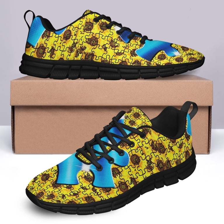 Autism Puzzle Piece Sunflower Running Shoes Sneakers Mesh  display picture 2