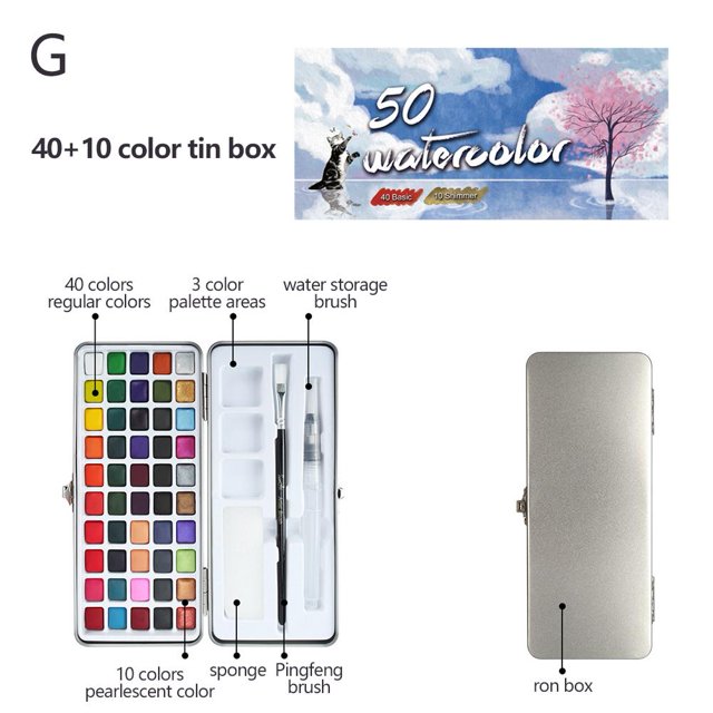 50/72/90 Colors Pure Water Color Paint Set Metal Iron Watercolor Art Paint