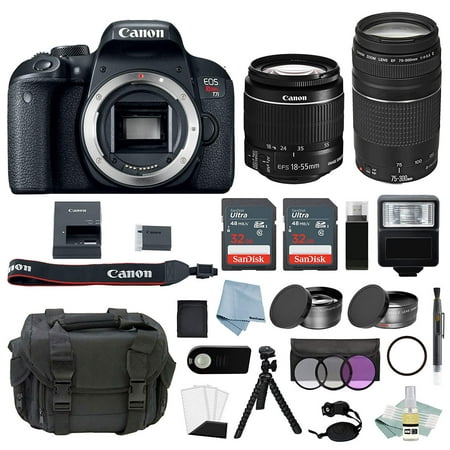 Canon EOS Rebel T7i Bundle With EF-S 18-55mm IS STM & EF-S 75-300mm III Lens + Advanced Accessory Bundle