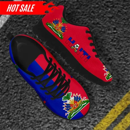 

Haiti Flag 3D Print Women Mesh Sneaker Light Comfortable Femme Flat Shoe Breathable Girls Walking Footwear Lace up