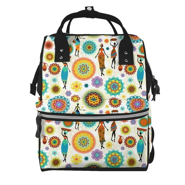 Fotbe Beautiful African Womens Mochila Maternidad - Lona de Sarga Impermeable, Mochila de Pañales de Gran Capacidad con Múltiples Bolsillos y Correas Ajustables