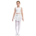 thumbnail image 3 of Doomiva Big Girls 2 Piece Dance Outfits Crop Top with Skirt Jazz Latin Ballroom Performance Dancewear White 10, 3 of 7