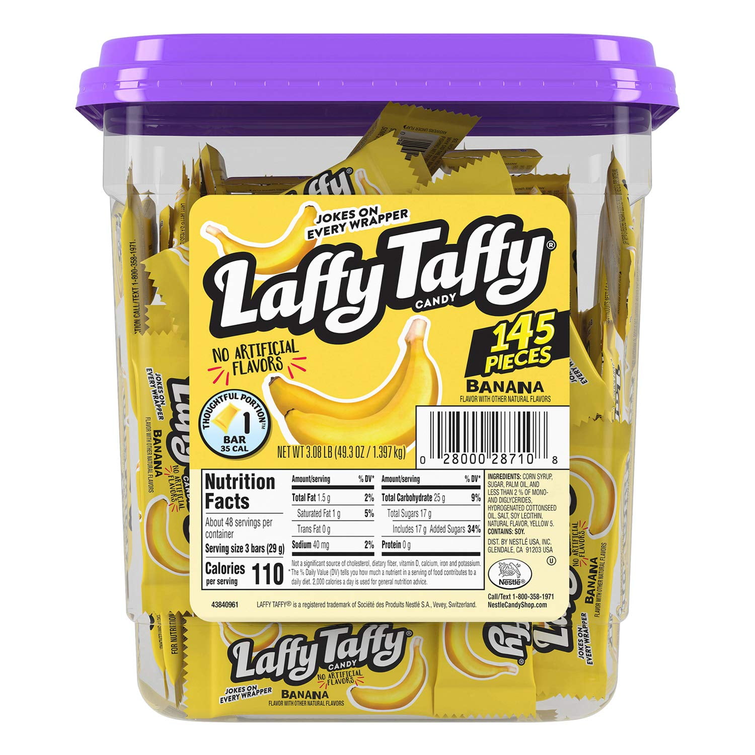 Laffy Taffy Candy Jar, Banana, 145 Count