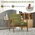 thumbnail image 4 of Accent Chair Set of 2, Mid-Century Modern Living Room Chairs with Solid Wood Frame & Soft Thicken Cushion, Upholstered Arm Reading Chair for Bedroom, Balcony, Green Linen Fabric & Natural Legs, 4 of 9