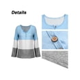 thumbnail image 4 of Gvmfive Women's Contrast Color Stitching Long Sleeve Blouses Round Neck Buttons Hem Casual Tops, 4 of 5