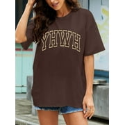 KimSoong Oversized Shirts for Women Christian YHWH Letter Print Tee Vintage Jesus Faith Inspirational Casual Tee Tops