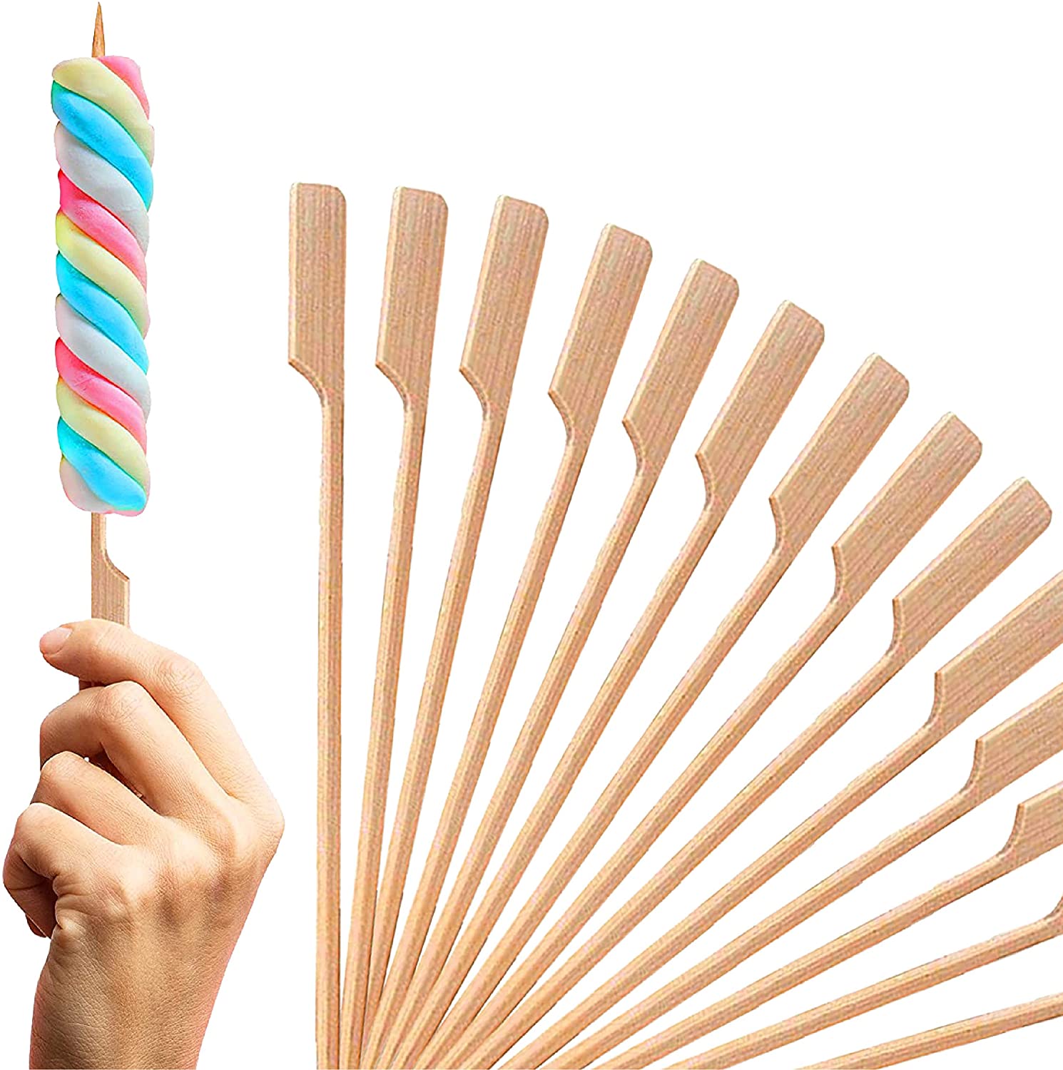 Wooden skewers, finger food skewers, 18 cm natural wooden skewers 100