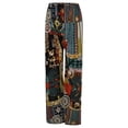 thumbnail image 4 of DHFJKG Bohemian Pants Women Wide Leg Flowy Palazzo Lightweight Stretchy Soft High Rise Elastic Waist Pants Casual Summer Beach Trendy Trousers, 4 of 8