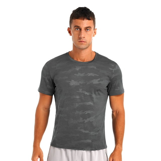 RUNQHUI T-Shirt de Sport pour Homme à Séchage Rapide, T-Shirts Athlétiques à Manches Courtes, UPF 50+, Maillot Dermoprotecteur, Haut de Natation, Gris Foncé, A, TTG