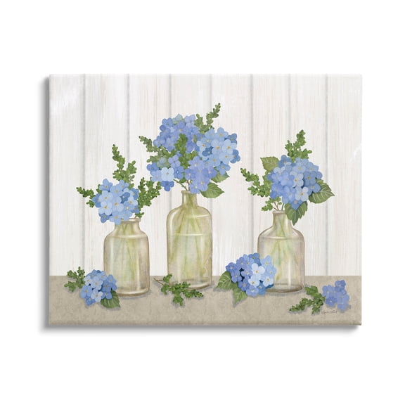 Stupell Industries Blue Geranium Flower Vases Graphic Art Gallery Wrapped Canvas Print Wall Art, Design by Annie LaPoint