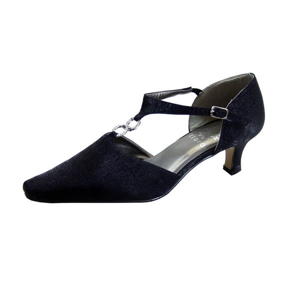 FLORAL Maribel Women's Wide Width Rhinestone Accent T-Strap Heels