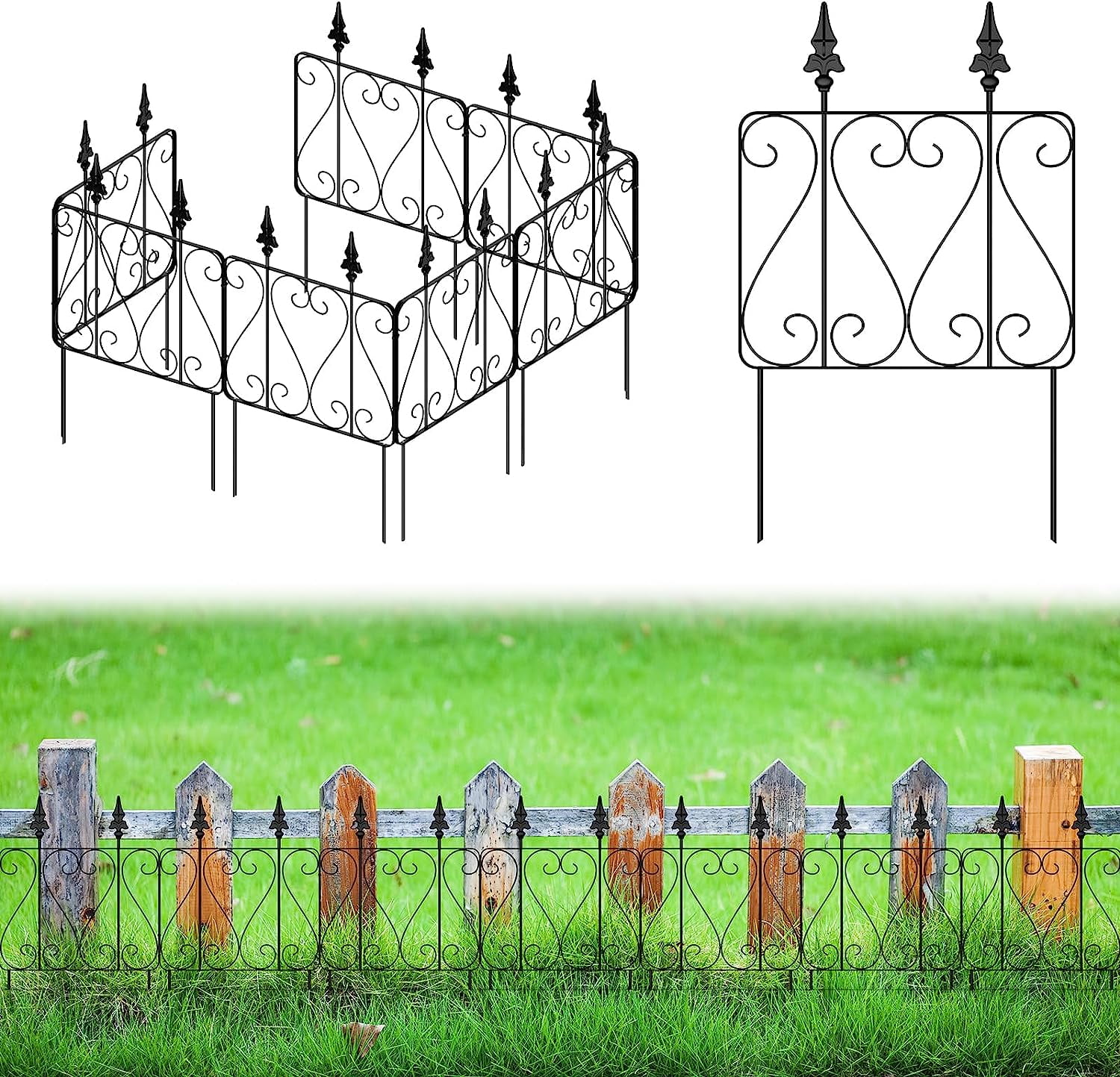 7 Pack Decorative Garden Fence, 23.5in(H) x 15ft(L), Rustproof Metal