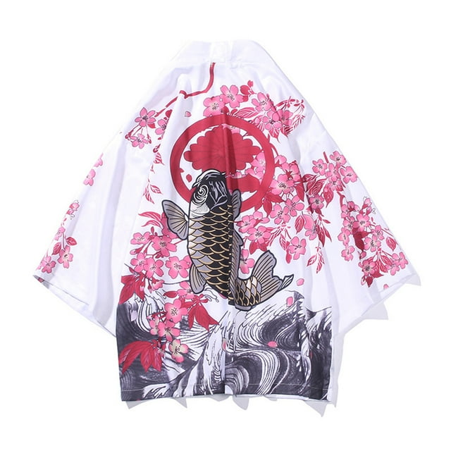 Unisex Vintage Koi Pattern Kimono Chinese Style Loose Sleeve Cotton Shirts