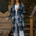 thumbnail image 2 of Women's Woolen Coat Long Sleeve Lapel Collar Plaid Button Down Cardigan Jacket with Pockets Dark Blue S, 2 of 6