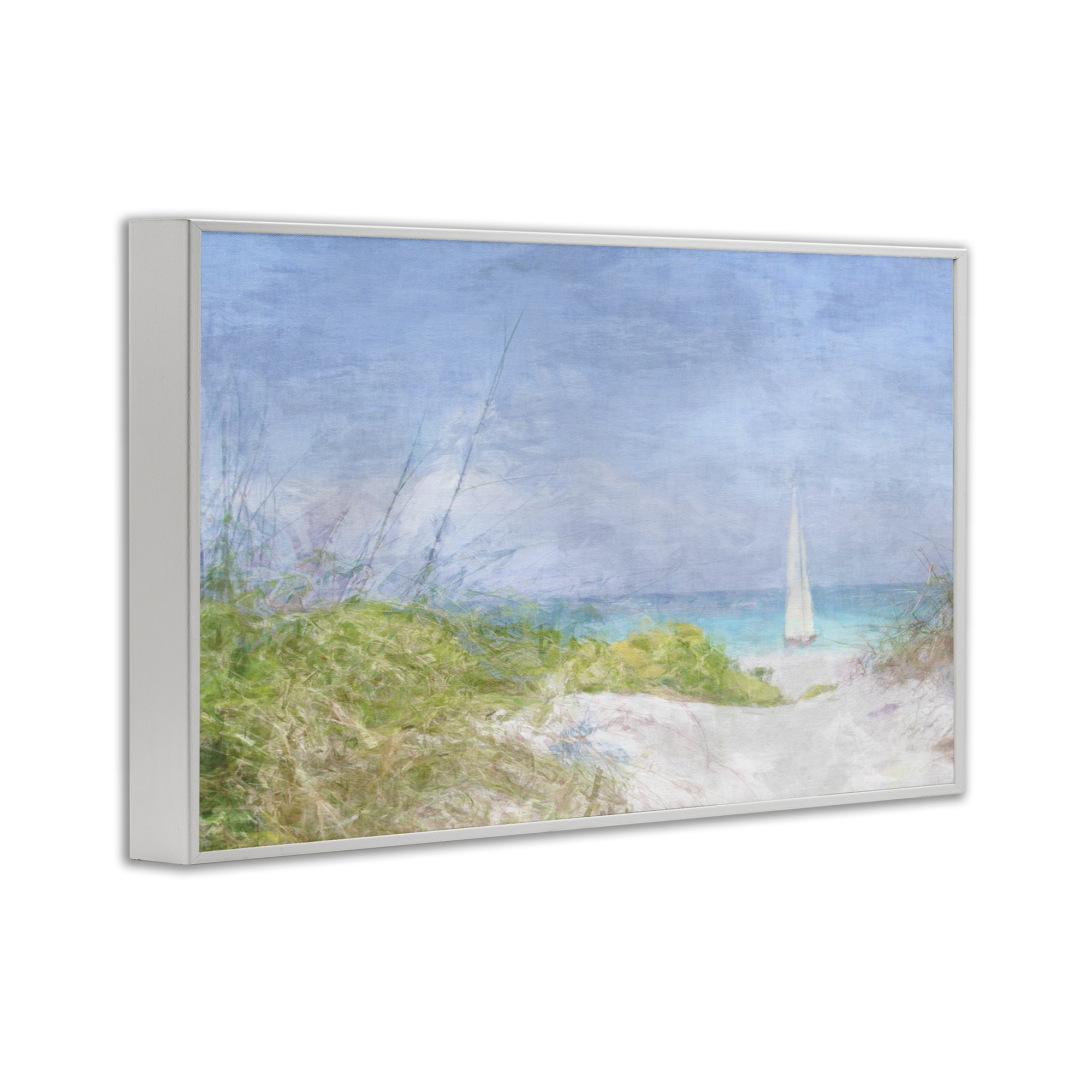 Stupell Industries Solitary Yacht Seascape Coastal Painting White Framed Art Print Wall Art, 24 x 16