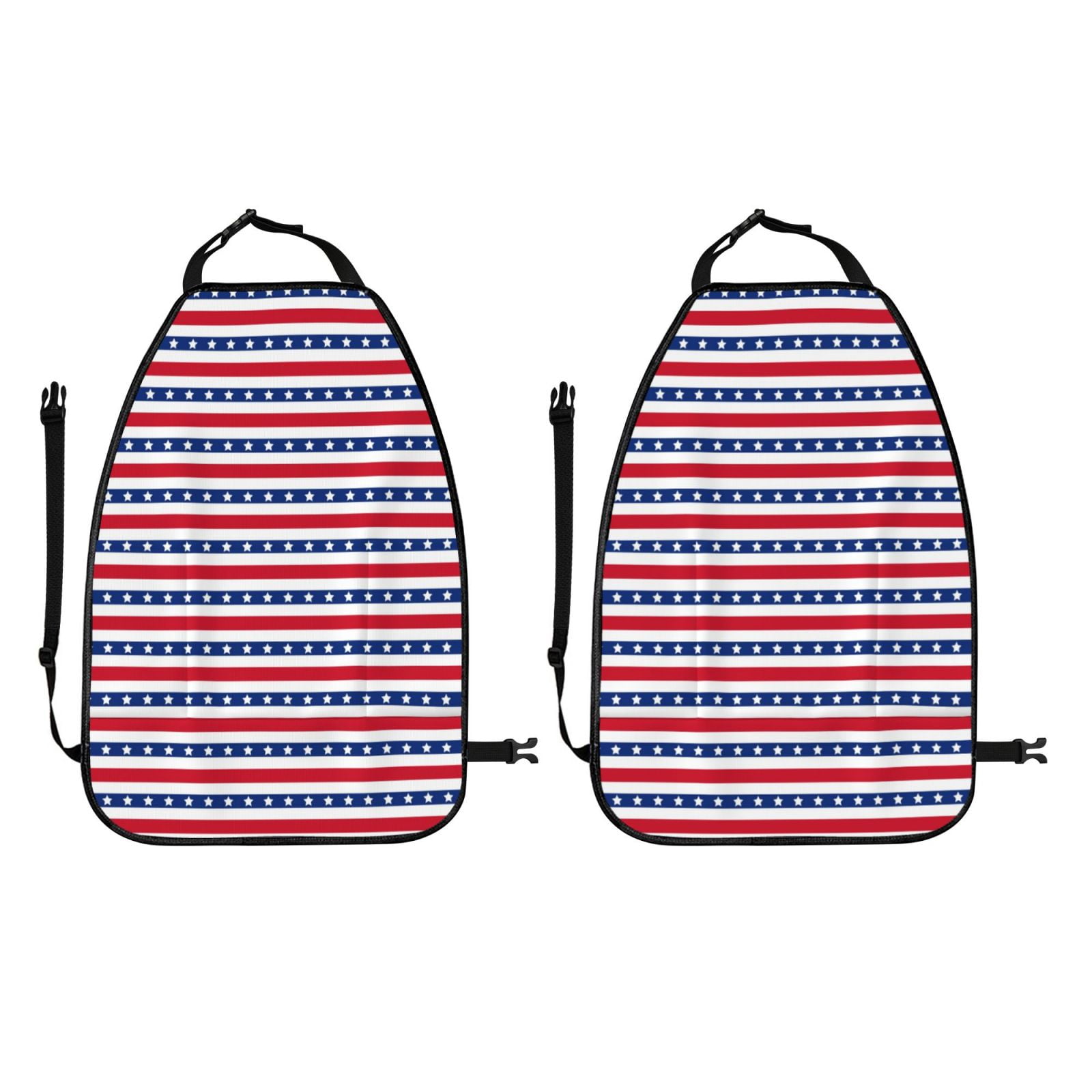 Kdxio Stars And Stripes Print 2 Pack Car Kick Mat Seat Cover Back Protector Mat with Pockets for Organizer Backseat Protector and Storage Anti Kick Pad for Vehicles