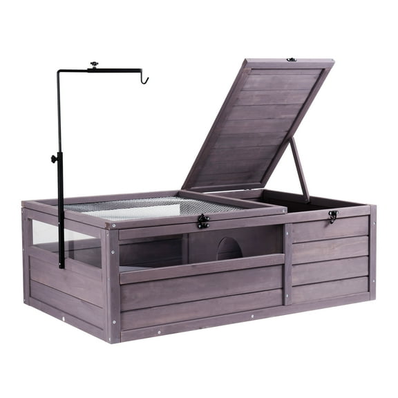 VEVOR Tortoise Habitat, Wooden Tortoise House Indoor & Outdoor, Tortoise Enclosure with Adjustable Lamp Holder, 2-Room Reptile Enclosure Small Animal Cage for Gecko, Lizard, Snake 38x24x13 inch