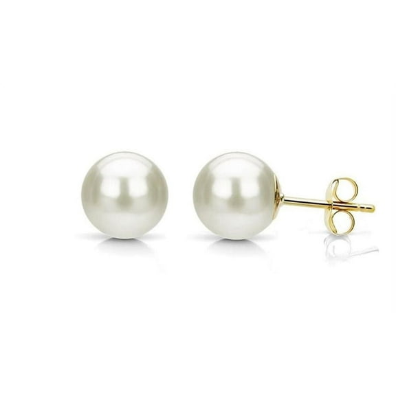 Paris Jewelry 18K Yellow Gold White Freshwater Pearl Round 3 CT Stud Earrings, Jewelry for Men | Women plated
