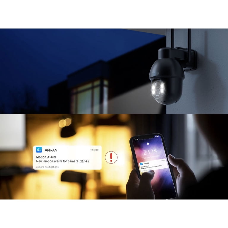 ANRAN 4CH Kit 4MP 360° PTZ WiFi-camera voor buiten, draadloos, geïntegreerd zonnepaneel, kleurennachtzicht, lokale opslag 64 G, bewegingsdetectie, alarmsirene, bidirectionele audio, IP66