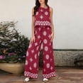 thumbnail image 5 of TEAJOPSUU Womens 2 Piece Boho Floral Sets Loose Sleeveless Crew Neck Tank Tops Wide Leg Drawstring Waist Pants with Pockets Macthing Outfits Red, 5 of 5