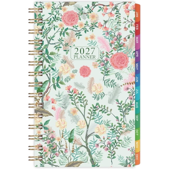 2027 Pocket Calendar - 2027 Pocket Planner for Purse, Jan. 2027 - Dec. 2027 Planner Weekly and Monthly, 4.1'' x 6.8'', 12 Months Tabs, -wire Binding, Floral Cover