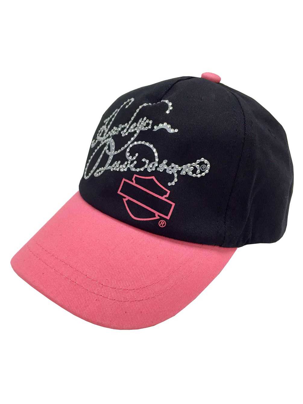 Little Girls' Studded Script Baseball Cap, Pink/Black 0130102