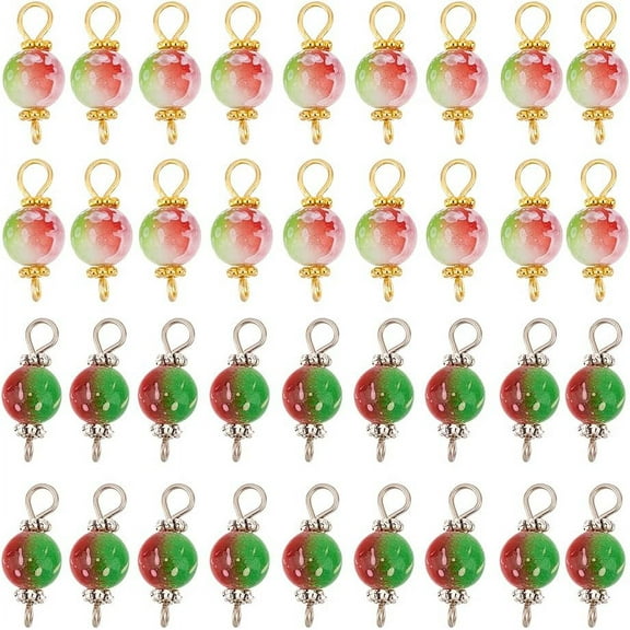 100 Pcs Resin Connector Charms 2 Colors Round Spray Painted Links Charms with Two Iron Loops Red & Green Connectoers Pendants for Jewelry Earring Making DIY