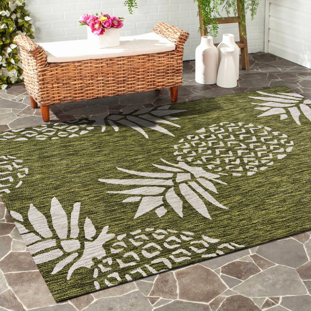 LR Home Pineapple Escape Dark Green & Beige Rectangle 8x10 Indoor