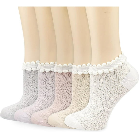YooGuoGuo Womens Socks, Ruffle Low Cut Casual Socks Knit Cotton Breathable Mesh Cute Lace Ankle Socks for Girls