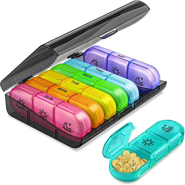 yeacher Organisateur de Pilules Compact Multicolore et Noir avec 7 Petites Boîtes, Design Léger et Portable
