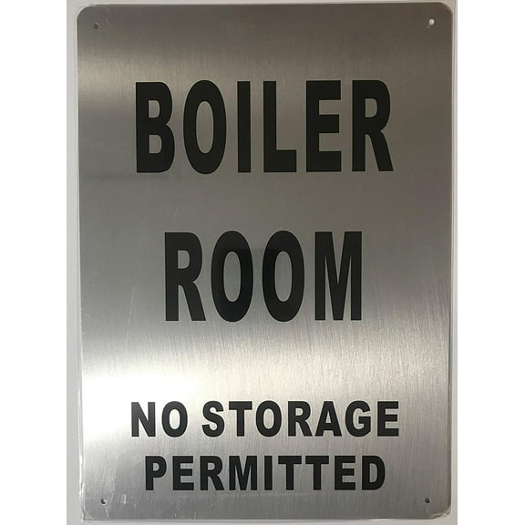 BOILER ROOM SIGN (Brush Aluminium , RED 10x14)