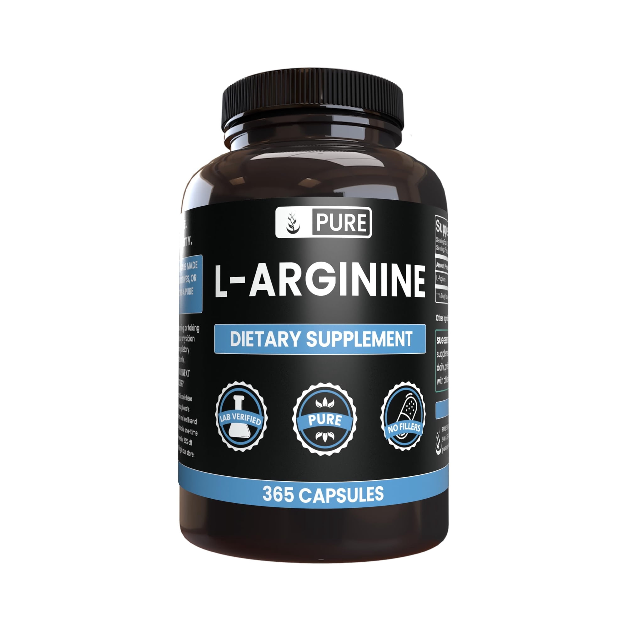 Pure Original Ingredients L-Arginine 365 Capsules No Magnesium Or Rice Fillers, Always Pure, Lab Verified
