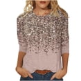 thumbnail image 2 of EQWLJWE - Blusa de lentejuelas brillantes para mujer, talla grande, manga 3/4, cuello redondo, brillante, personalizada, para salir de noche o cóctel (S-5XL), 2 of 5