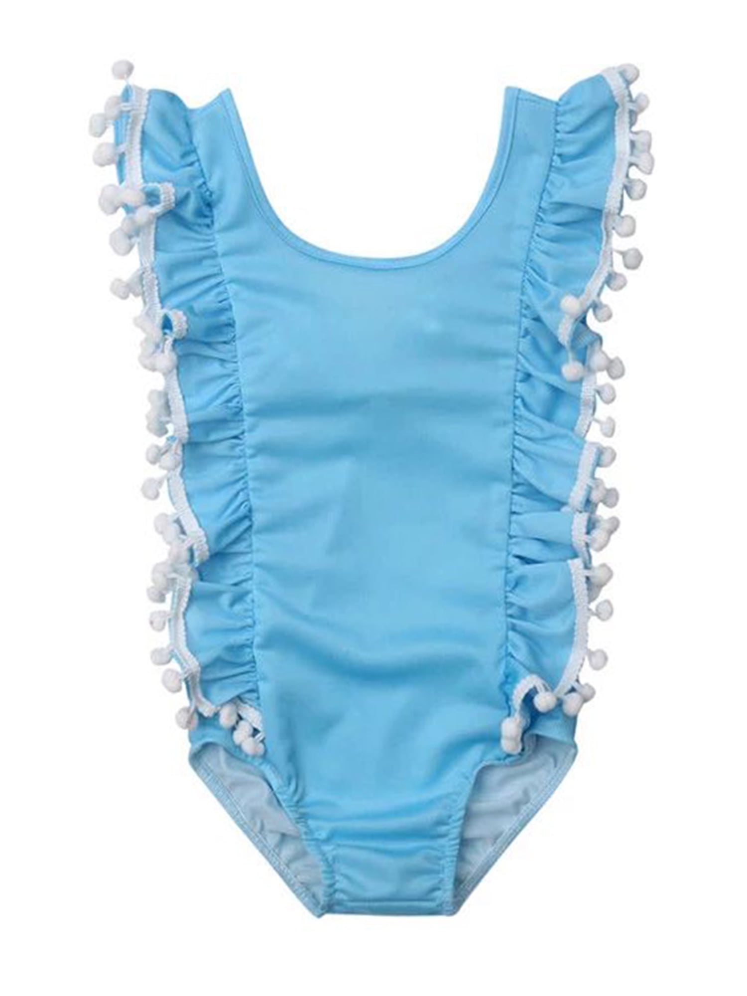 MHJY Girls One Piece Swimsuits Swimwear Unicorn Bathing Suit Ruffle Beachwear with Pompoms 