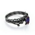 thumbnail image 4 of JeenMata Inspired by Nature - 1.75 Carat Pear Shape Lab Grown Alexandrite and Moissanite - Filigree Milgrain Wedding Ring Set - 18K Black Gold Plating over Silver, 4 of 6