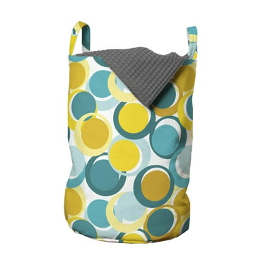 Geometric Laundry Bag, Aqua and Earth Tones Nested Circles and Dots Interlacing Shapes Repeating Pattern, Basket with Handles Drawstring Closure for Laundromats, 13" x 19", Multicolor, by Ambesonne