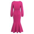 thumbnail image 5 of HAPIMO Women's Tea Length Mermaid Dress Solid Color Elegant Casual High Waist Long Sleeve Spring V Neck Trendy Hot Pink XL, 5 of 8