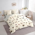 thumbnail image 3 of Feelyou Modern Fashion Ribbon Bedding Comforter Set 7pcs, Kawaii Cartoon Bowknot Queen Bedding Sets, Coffee Party Time Reversible Queen Sheet Sets, Ultra Soft Bedroom Decor, 3 of 7