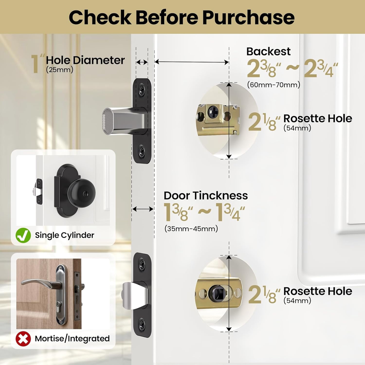 Keyed Alike Entry Door Knobs with Lock and Key, Antique Brass Door Knob Interior Entrance Door Lockset for for Front Door and Bedroom