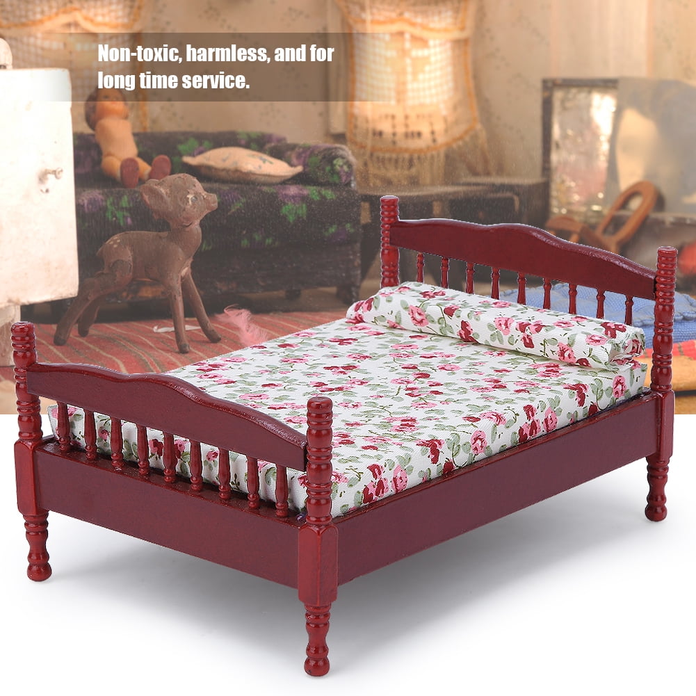 Gupbes Doll House Bed, Fashion Mini Miniature Bed, Dollhouse Gift