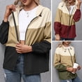 thumbnail image 4 of Moda mujer rompevientos empalme con capucha manga larga cremallera bolsillo con cordón impermeable MABOTO Rojo/Grande, 4 of 7