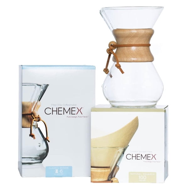 Paquete CHEMEX - Serie clásica de 6 tazas - Filtros cuadrados de 100 ct - Embalaje exclusivo